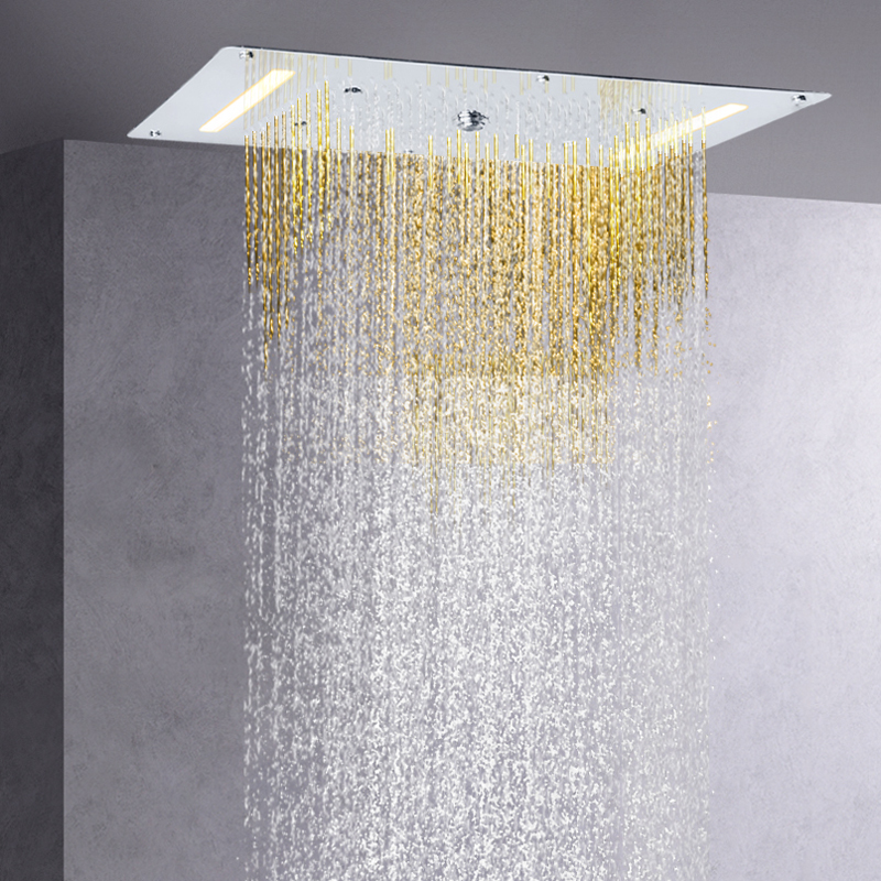 Chrome Polished Shower Mixer 70X38 CM LED Bathroom Embed Ceiling Multifunction Waterfall Rainfall Atomizing Bubble Shower