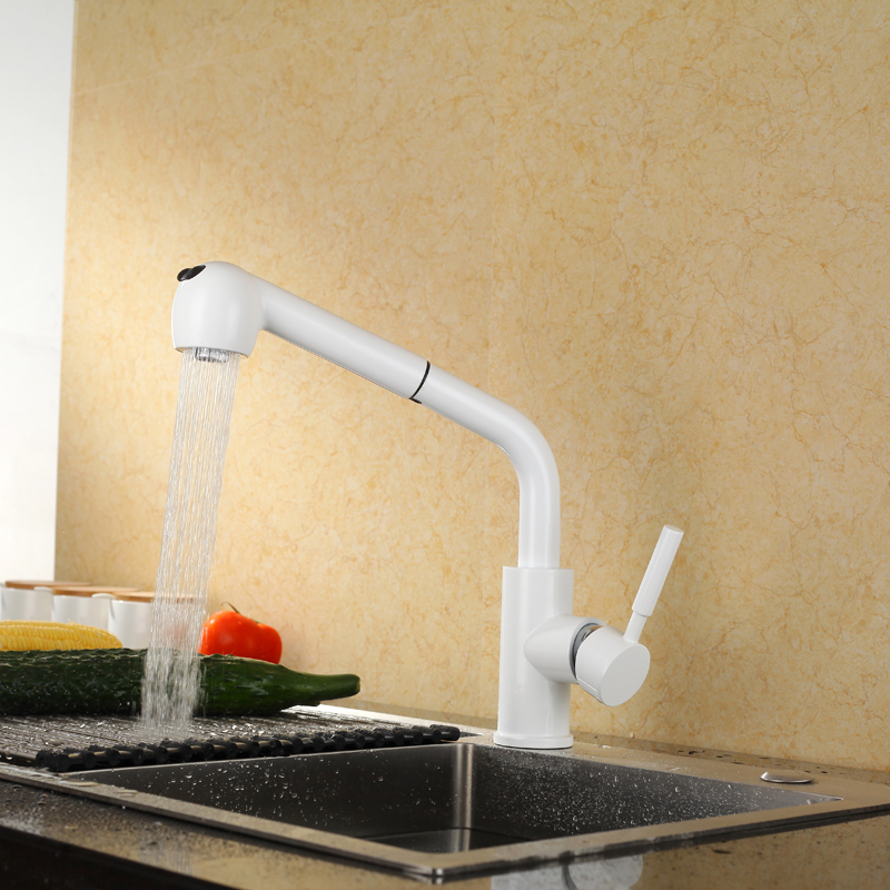 Hot Sales White Luxury Bifunctional Sink Contemporary Kitchen Faucets Pull Out Single Handle