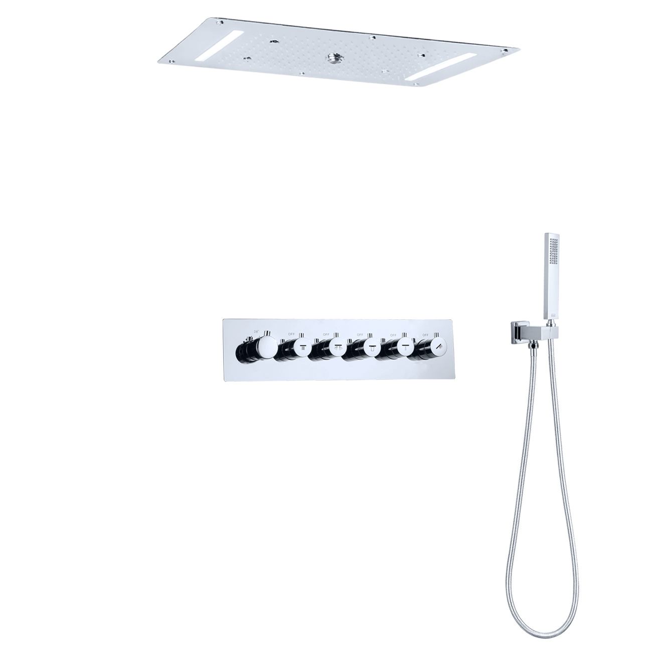 700X380MM SUS 304 Ceiling Mounted SPA Bathroom LED Thermostatic Mist Spray Waterfall Rainfall Shower Head Set