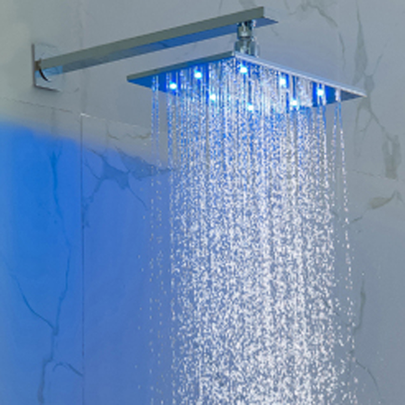 Chrome Polished 28X18CM Shower Mixer LED 3 Color Temperature Changing Bathroom Wall Mount Shower Rainfall