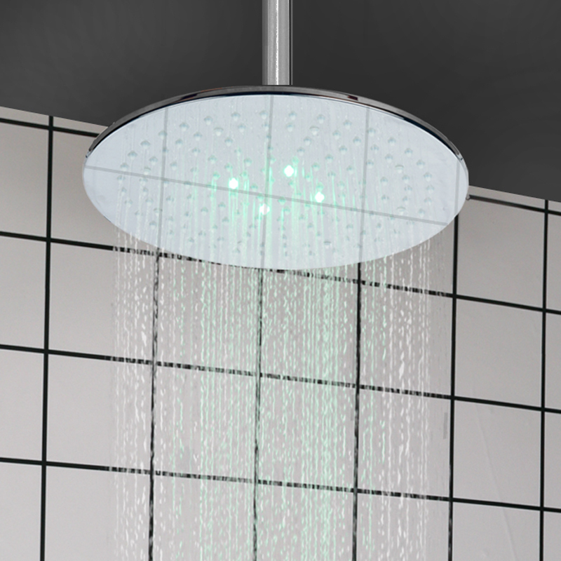 Chrome Polished 25X25CM Shower Head LED 3 Color Temperature Changing Bathroom Hoisting Top-end Shower Rainfall