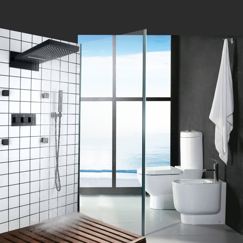 Matte Black High Quality Brass Cold And Hot Shower Set Bathroom Waterfall Rainfall Handheld Shower
