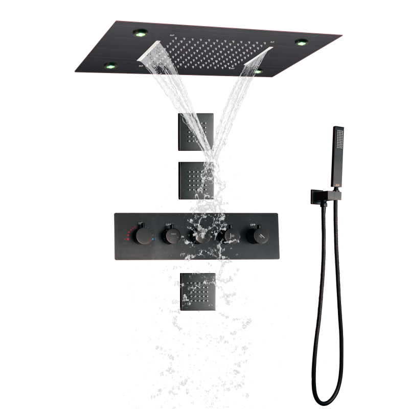 Oil Rubbed Bronze Thermostatic Rain Shower System 14 X 20 Inch Embed Ceiling Bathroom Waterfall Rainfall