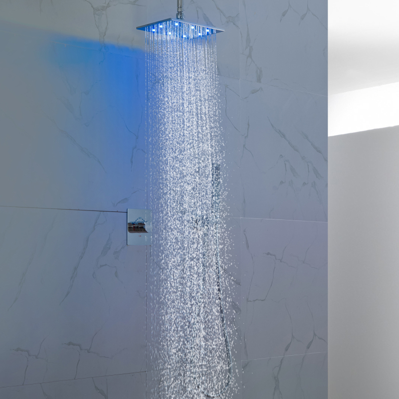 Chrome Polished Bathroom LED Shower Head With Portable Showers Single Handle Modern Shower System