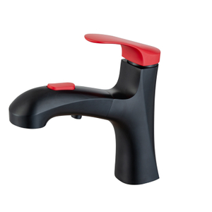 Matte Black Bathroom Faucet Red Handle Basin Mixer Full Out Double Water Functions Head Contemporary Sink Mixer