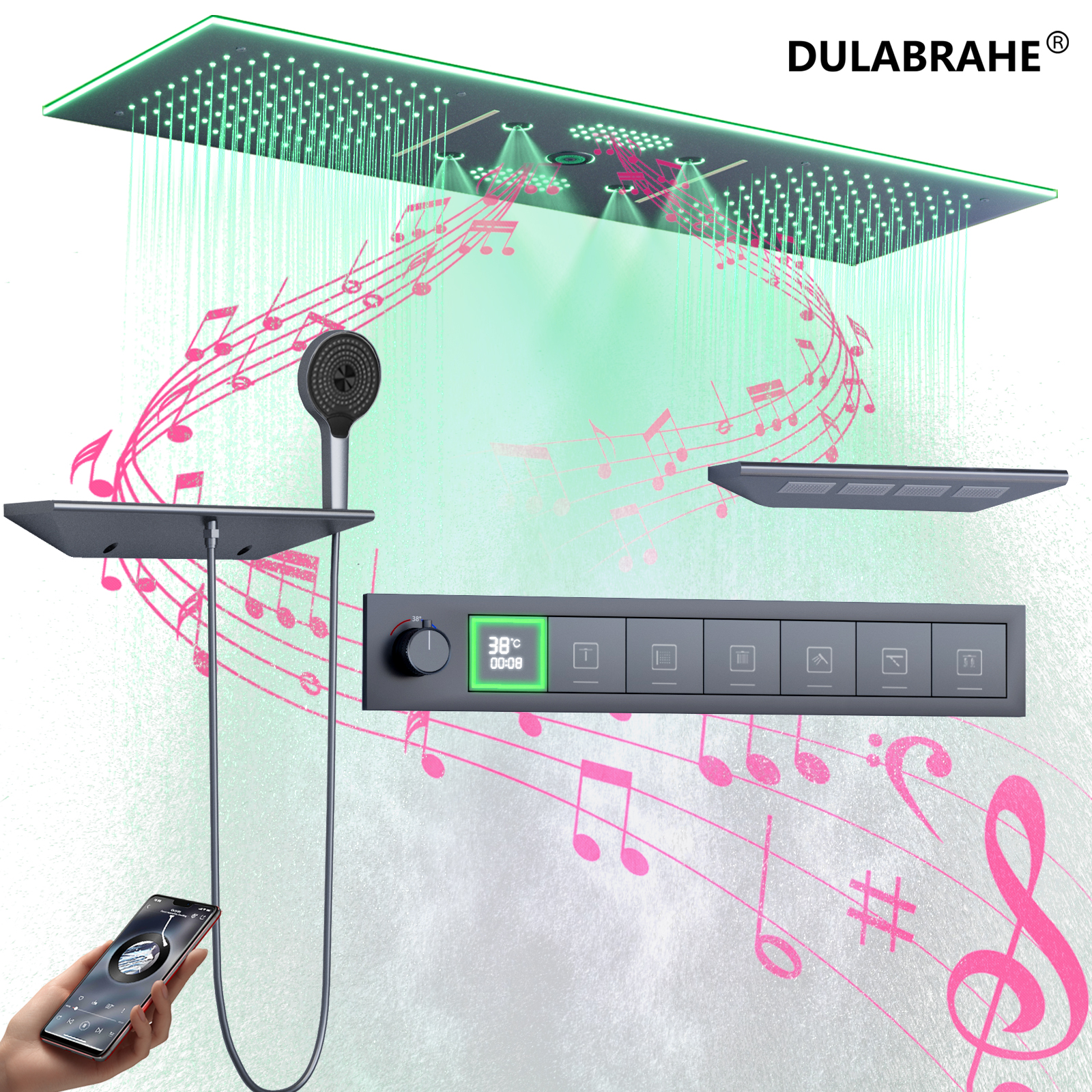 900x300mm Color Led Shower Head Ceiling Mounted Waterfall Rain Mist Thermostat Digital Display Shower Set System