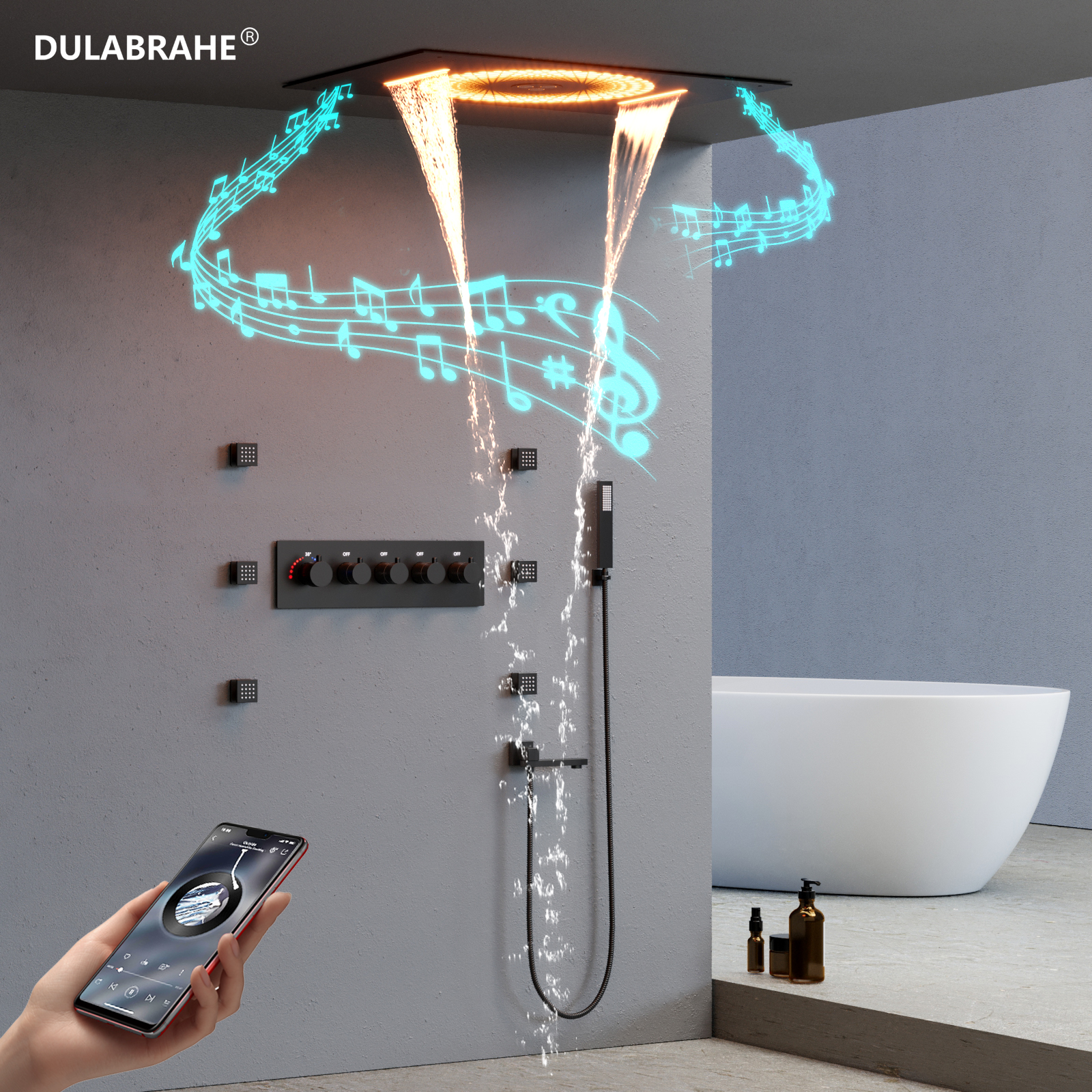 2024 New Sky City LED Bluetooth Music 60x40.5CM Ceiling Shower Head Set Bathroom Thermostatic Faucet Bath Shower