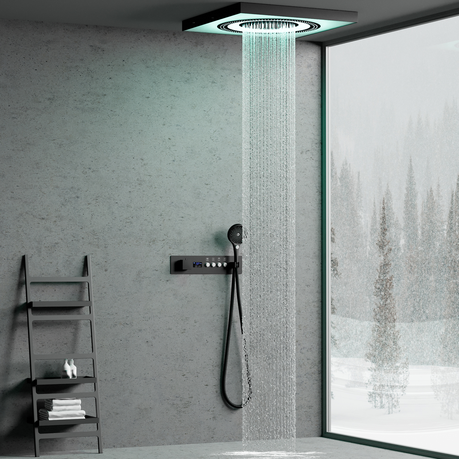 LED Shower Head Rain Spray Bathtub Set Concealed Mounted Shower Mixer Shower Valve Handle