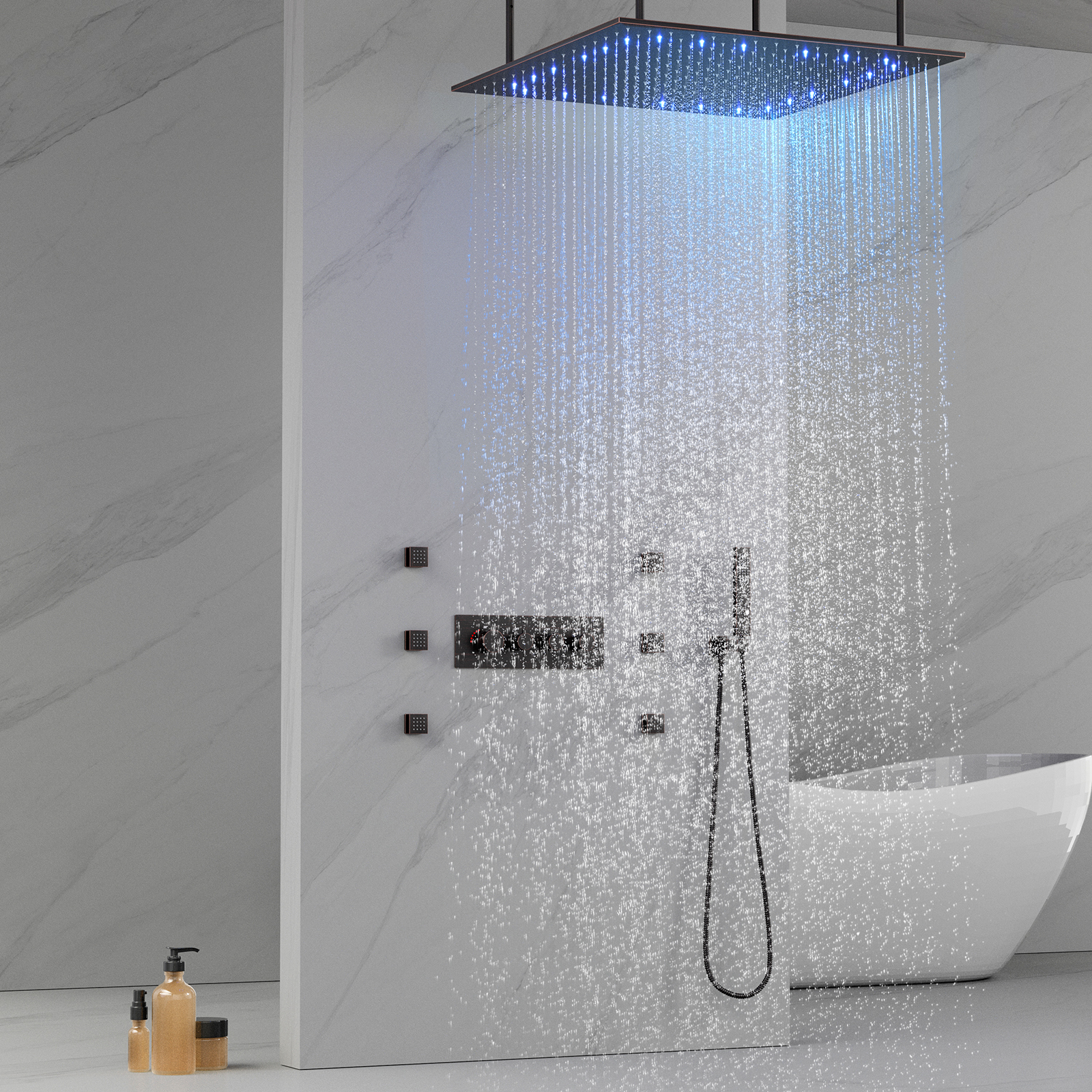 Oil Rub Bronze Multifunctional Music Ceiling Mount Shower Head Valve LED Shower Rain Shower Tank Shower Faucet