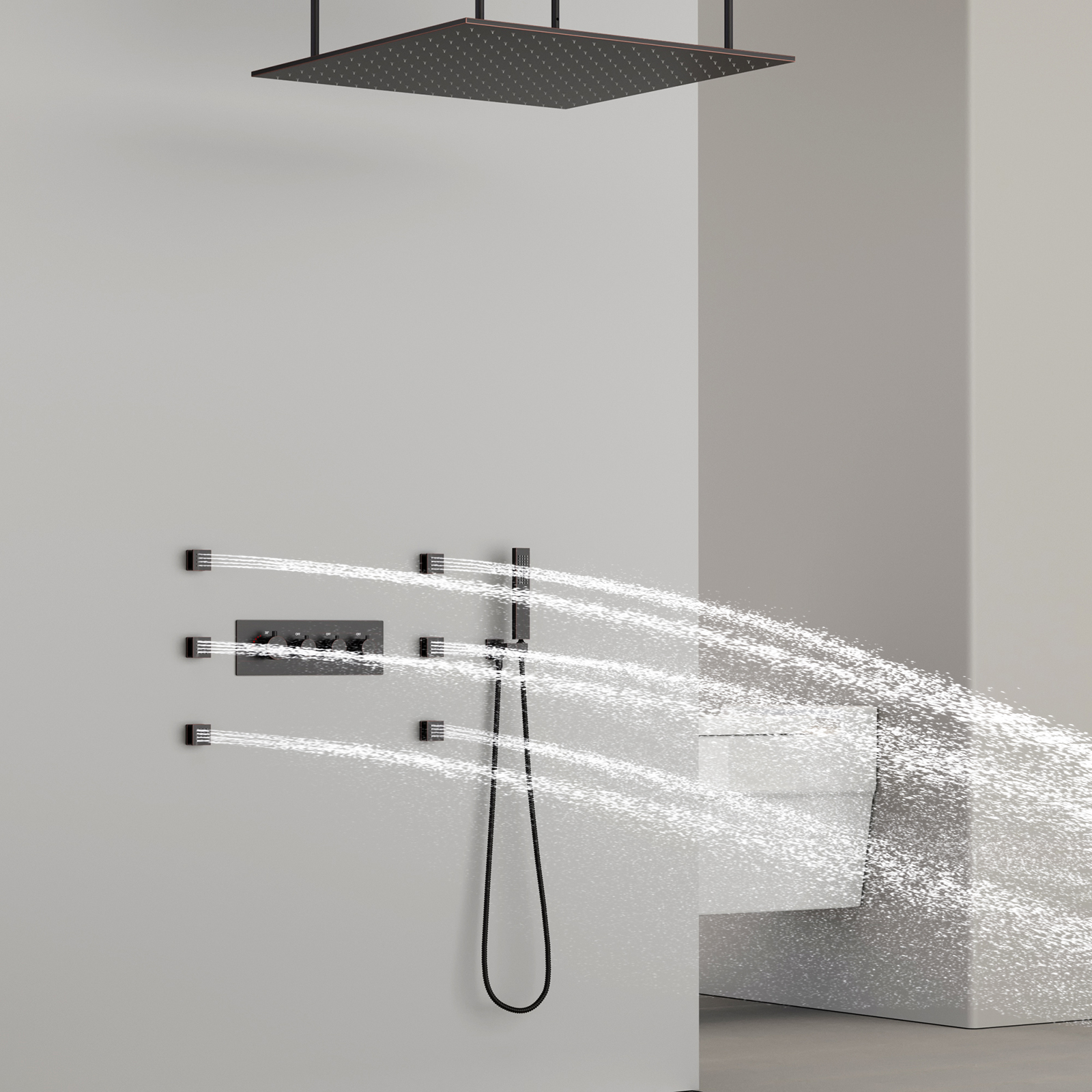 Bathroom Rain Shower Set, LED Shower Head, Ceiling Square Shower System, Intelligent Constant Temperature