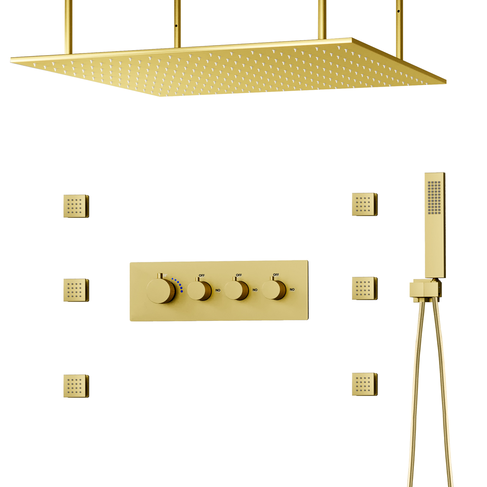 Brushed Gold Luxury Shower System Rain Led Shower Head Ceiling Rain Shower Thermostatic Mixing Valve Handheld Sprayer