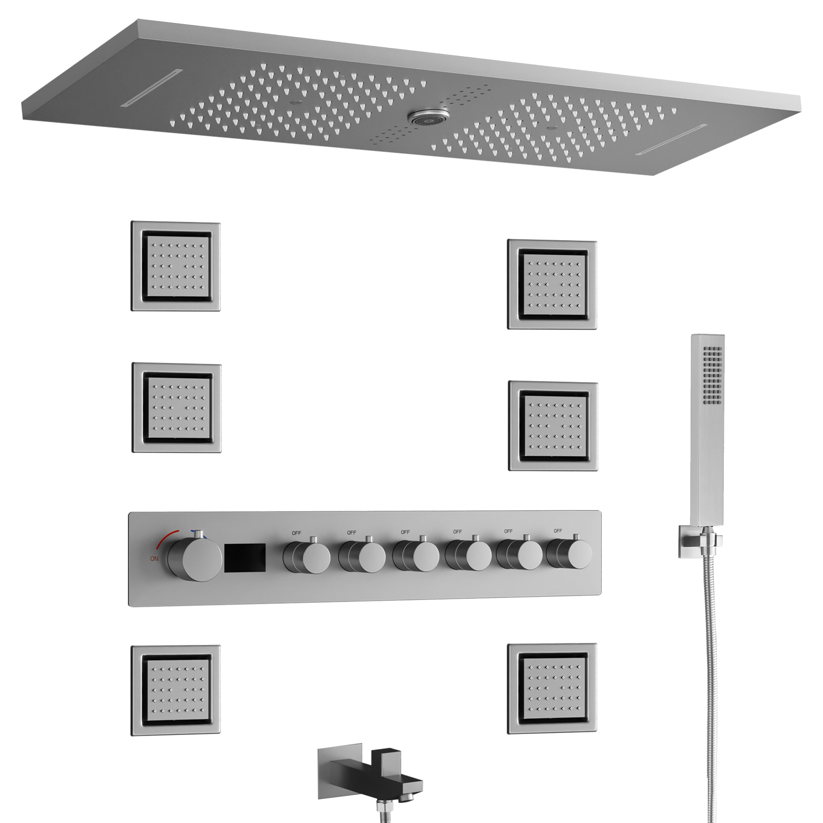 Ceiling Mounted LED Shower Head with Built-in Music Speaker, Digital Display Shower Valve System, Bathroom Shower Faucet Set