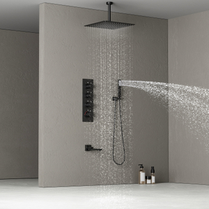 Bathroom Black Shower Head Raindrop Shower Set Smart Thermostatic Shower Faucet Set
