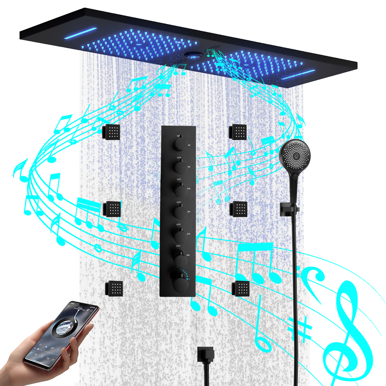 led waterfall shower head