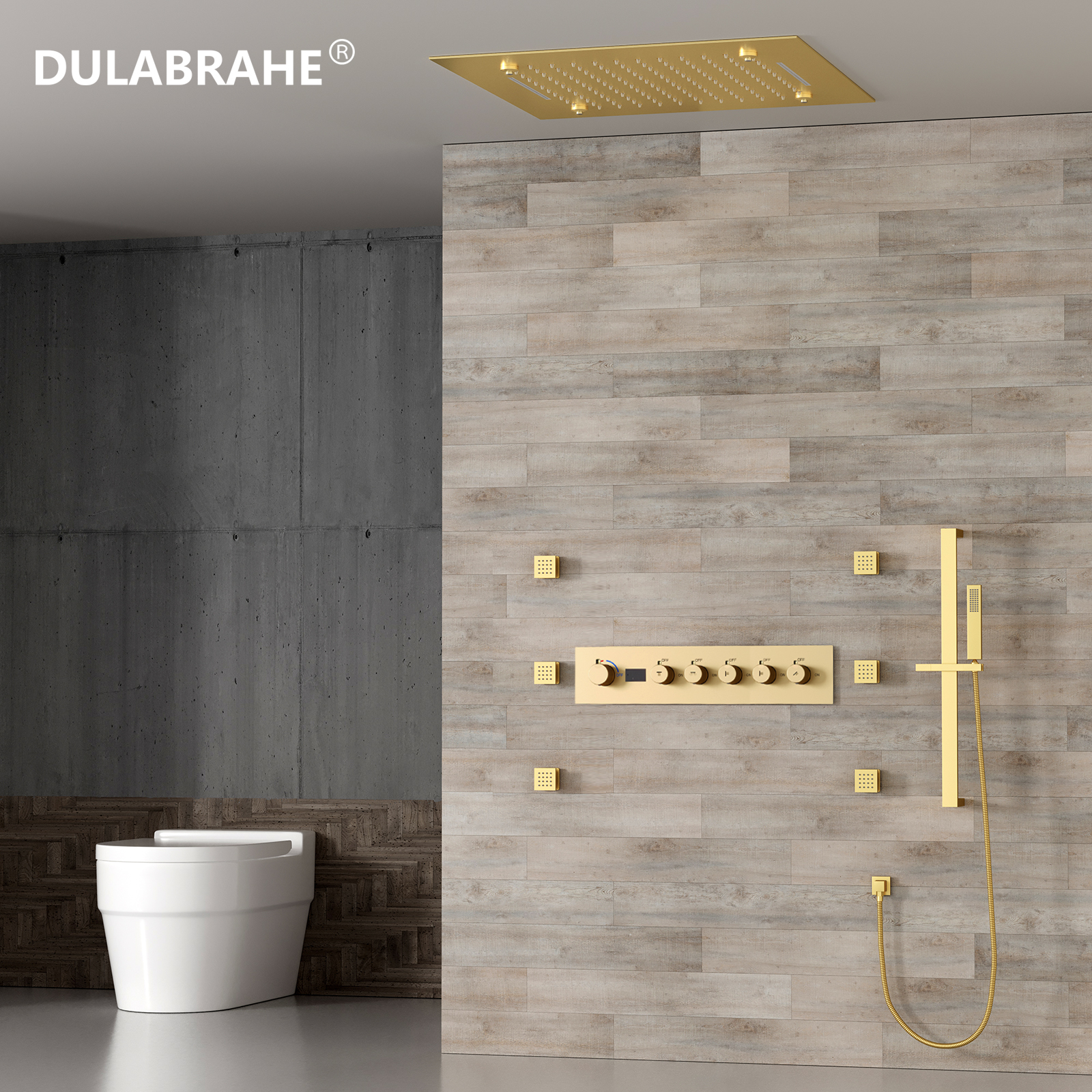 Brushed Gold Hidden Shower Set Wall Mounted Rain Shower Head Luxury Shower Valve Mixer Combo