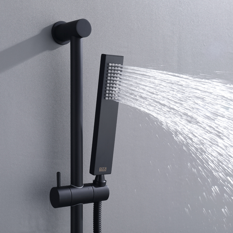 Matte Black Spa Body Massage Jets Luxury LED Thermostatic Shower System 14 X 20 Inch Conceal Waterfall Rain Shower Head