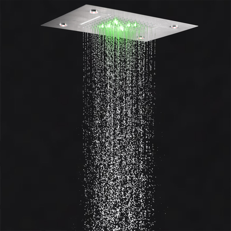 Brushed Nickel Shower Faucets 50X36 CM LED 7 Colorful Bathroom Embed Ceiling Bifunctional Waterfall Rainfall