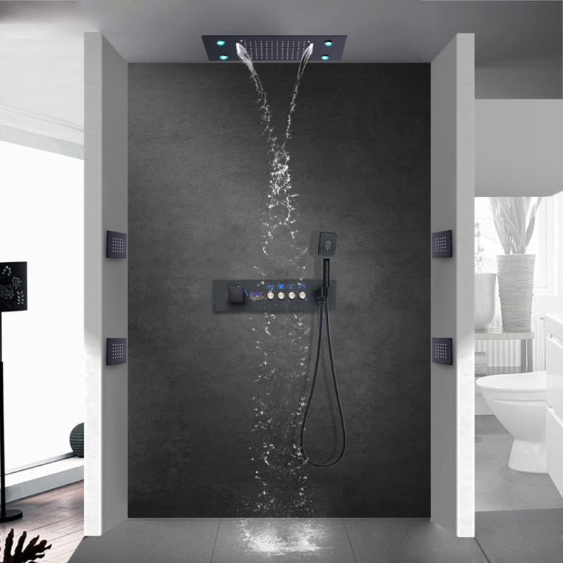 Bathroom Concealed Shower Mixer Set 500*360MM LED Digital Display Shower Panel Thermostatic Luxury Shower Head