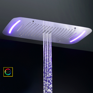 Chrome Polished Shower Head 71X43 CM With LED Control Panel Bathroom Multifunction Waterfall Atomizing Bubble