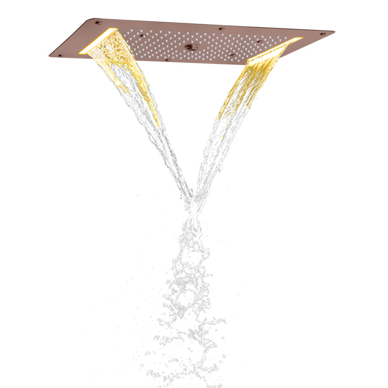 Brown 70X38 CM Shower Mixer LED European Style Bathroom Massage Shower Rainfall Concealed Shower System