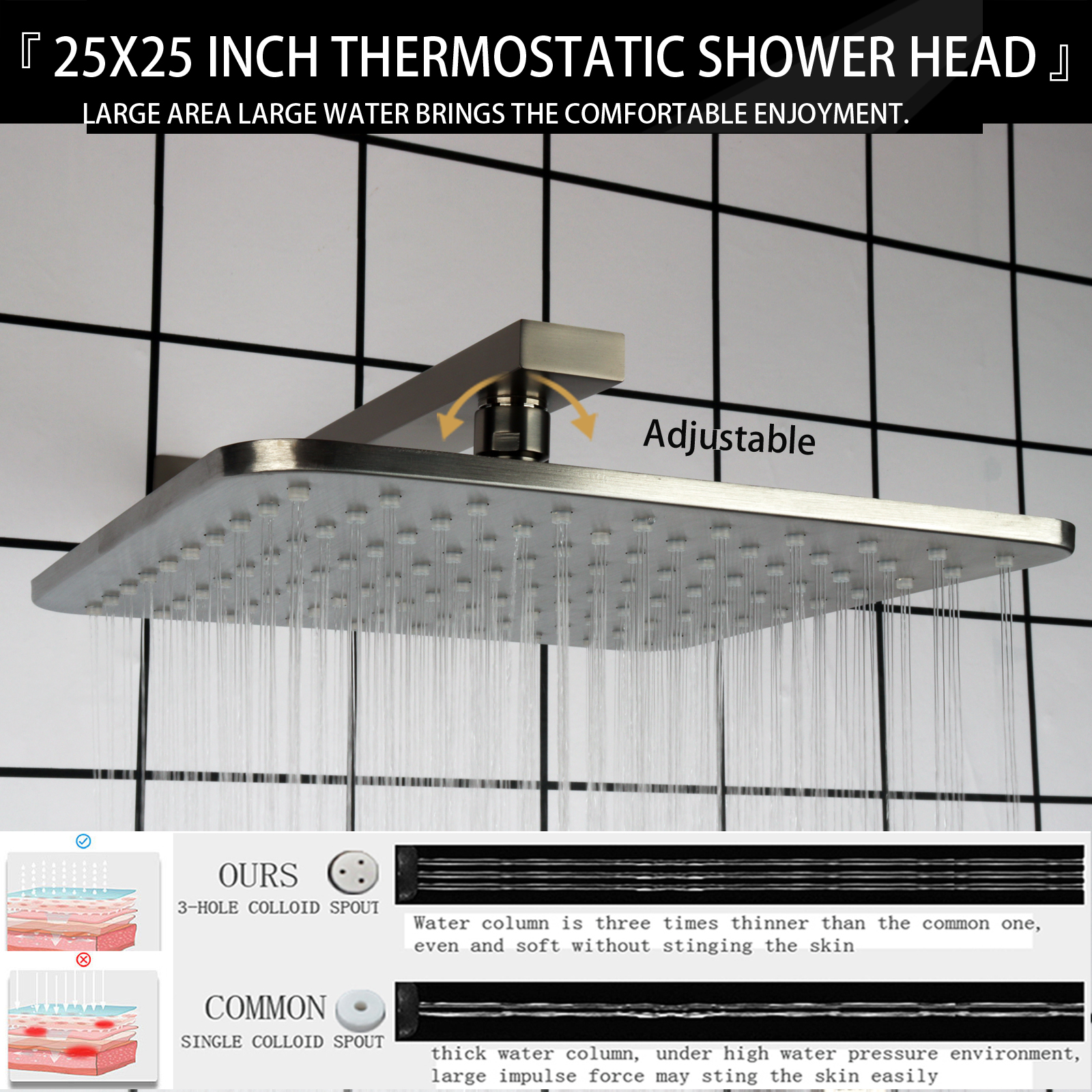 Brushed Nickel 10 Inch Thermostatic Bathroom Top Rainfall Faucet Handheld Shower Tub Spout Combo Set