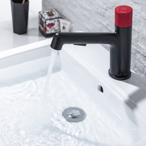 Black + Red Pull Out Basin Faucet Bathroom Sanitary Ware Hot And Cold Faucet Sink