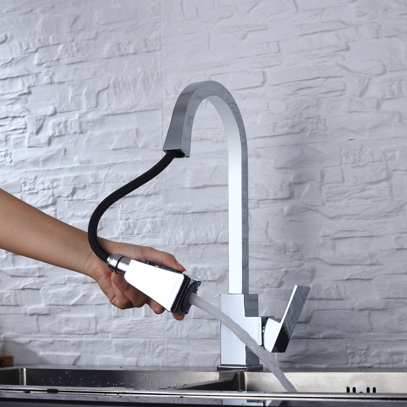 Contemporary Luxury Sink Chrome Polished Bifunctional Kitchen Mixers Single Handle