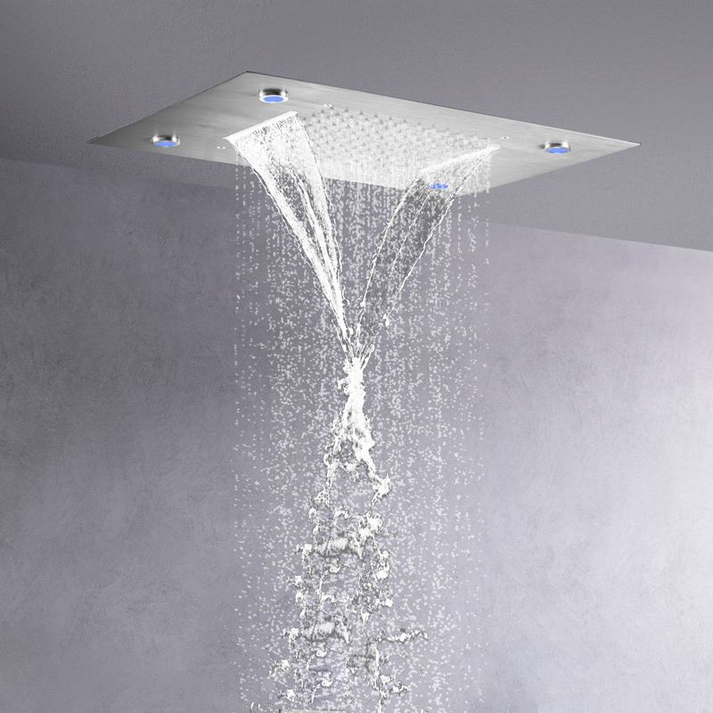 Fashion Brushed Nickel 50X36 CM Rain Shower Mixer LED 7 Colors Bathroom Bifunctional Waterfall Rainfall Systems