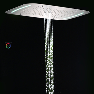 Brushed Nickel Shower Head 71X43 CM Top-end Bathroom Rainfall Waterfall Atomizing Bubble With LED Control Panel