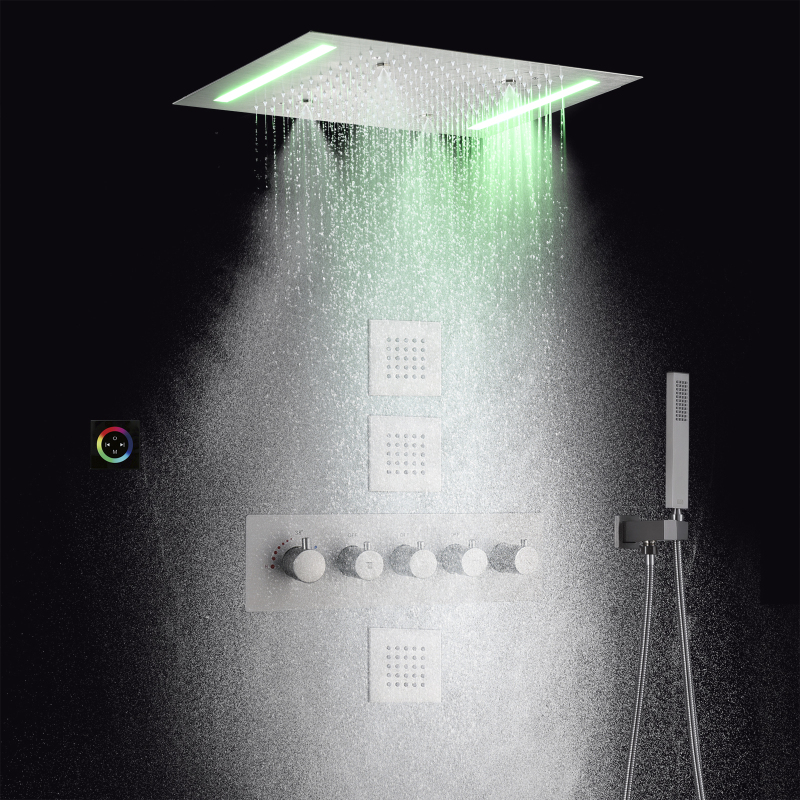 Brushed Shower System Set 14 X 20 Inch LED Thermostatic Control Bathroom Mist Shower