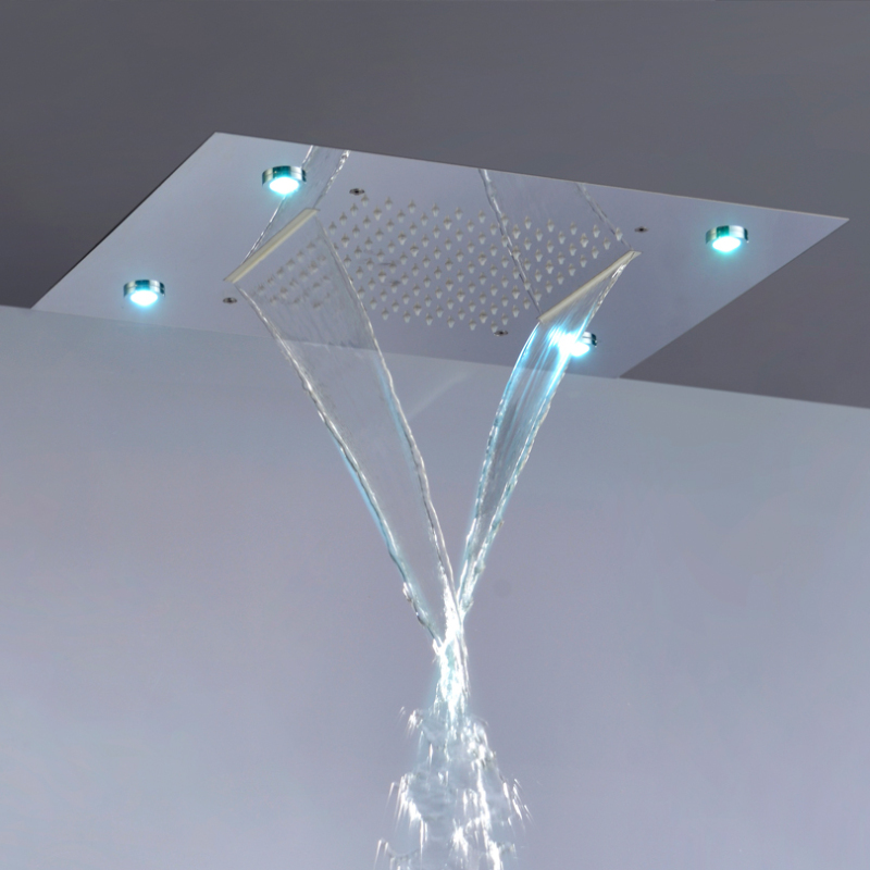 European Style Chrome Polished 50X36 CM Rain Shower Mixer 7 Colors LED Bathroom Bifunctional Waterfall Rainfall