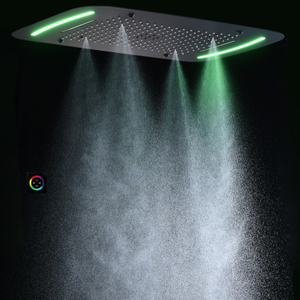 Matte Black 71X43 CM Shower Head With LED Control Panel Bathroom Waterfall Rainfall Atomizing Bubble Spa Shower
