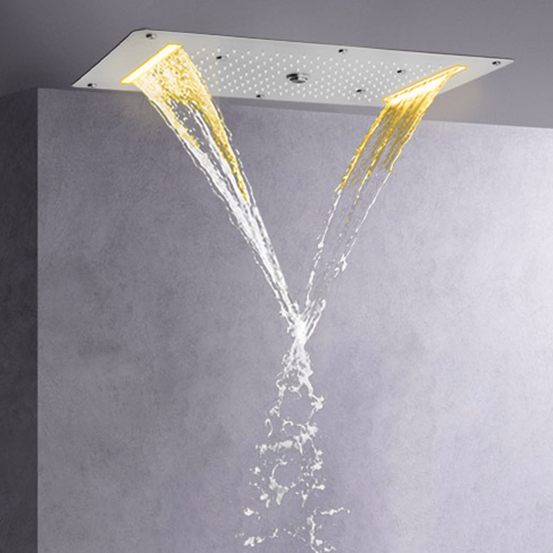 Brushed Nickel 70X38 CM Bathroom LED Shower Mixer Bathroom Embed Ceiling Concealed Multi Function Shower