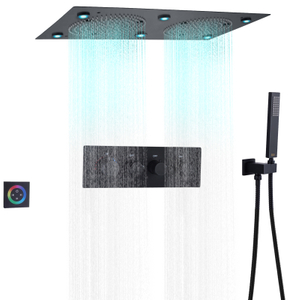 Matte Black Thermostatic Bath Shower Set 24*12 Inch LED Bathroom Shower Rainfall Concealed Shower System With Handheld