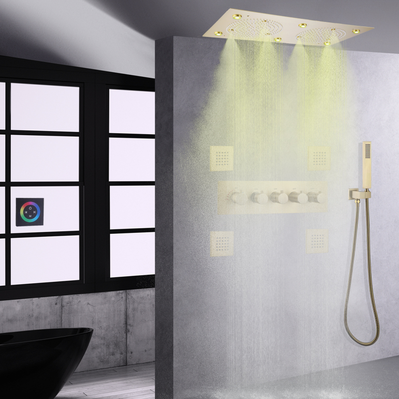 Bathroom Shower System Dual Head Set Wall Mounted LED Shower Head Thermostatic Bath Shower Set