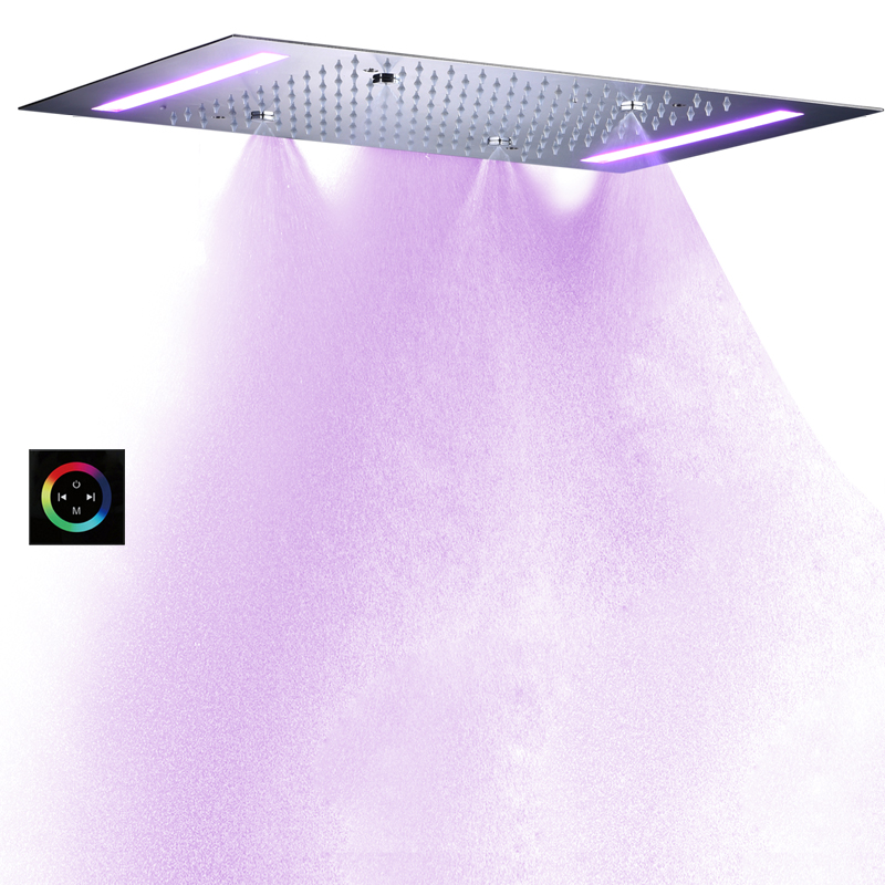 Chrome Polished Bath & Shower Faucets 50X36 CM 7 Colors LED Bathroom Bifunctional Atomizing Rainfall Shower