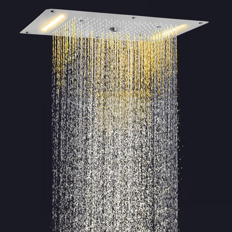 Brushed Nickel Shower Mixer 70X38 CM LED Bathroom Multifunction Spa Waterfall Rainfall Atomizing Bubble