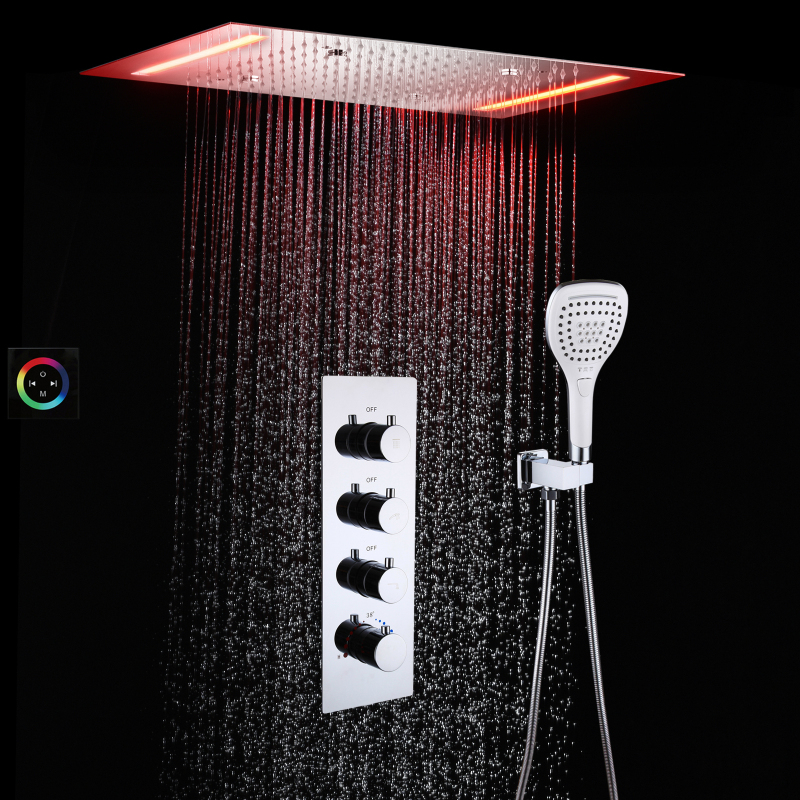 Ceiling Embedded SUS304 20*14 Inch Led Shower Head Bathroom Thermostatic Chrome Shower Faucet Set