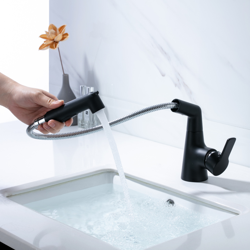 Matte Black High Quality Cheap Basin Faucet Hot And Cold Sink Tap Pull Out Faucet