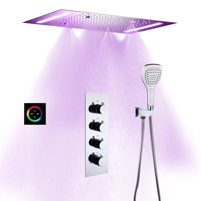SUS304 50*36cm LED Shower Head Bathroom Thermostatic Shower Atomizing Chrome Polished Shower Faucet Set