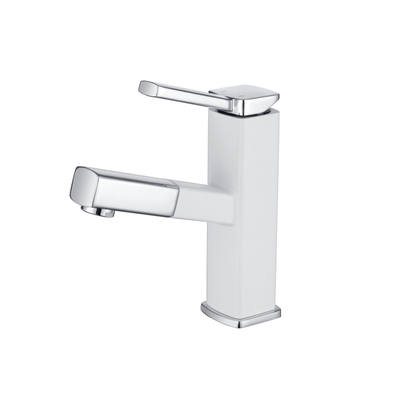 White + Chrome Polished High Quality Pull Out Faucet Basin Faucet Bathroom Hot And Cold Faucet Sink