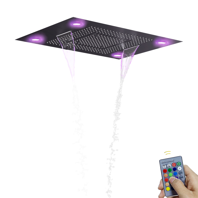 Chrome Polished 80X60 CM Bathroom Spa Shower Faucets With LED Control Remote Panel Bubble Mist Rain Waterfall Functions