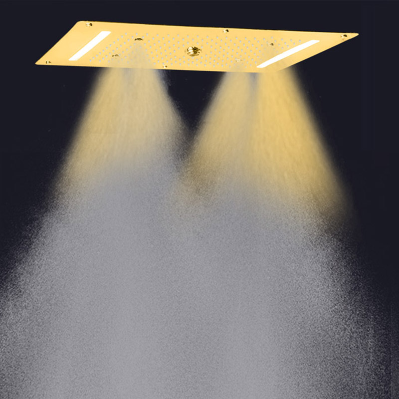 Gold Polished Shower Mixer 70X38 CM LED Luxury Bathroom Waterfall Rainfall Atomizing Bubble Spa Shower