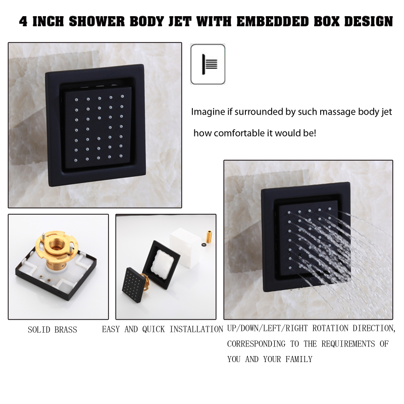Matte Black Bath Shower Faucets Adjustable Side Spray Shower Wall Embedded Box