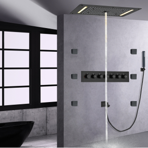 Matte Black Large Multifunctional Shower Head LED Mist Rain Waterfall Shower System Tub Spout Combo Set