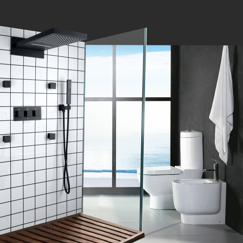 Matte Black High Quality Brass Cold And Hot Shower Set Bathroom Waterfall Rainfall Handheld Shower