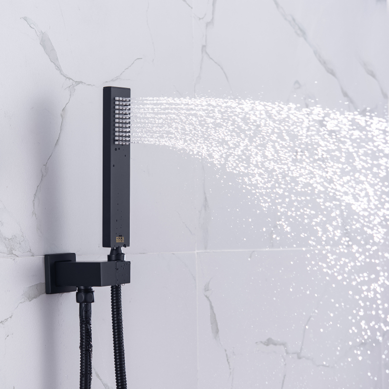 Matte Black Shower Faucet Set Ceiling Mounted 28X18 CM LED Thermostat Shower Rain Shower Head With Handheld