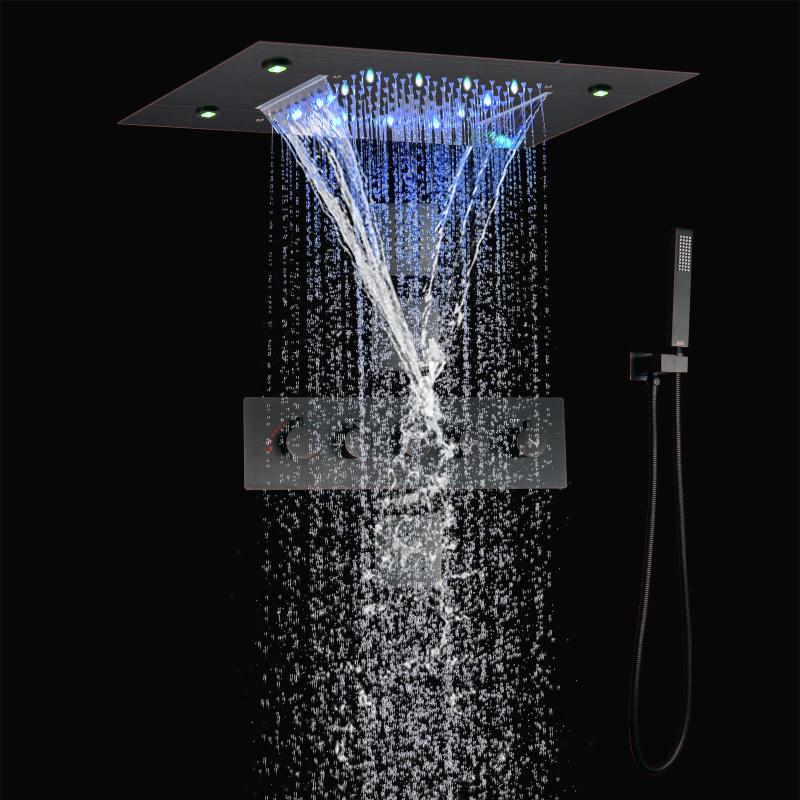 Oil Rubbed Bronze Thermostatic Shower Set Rain 14 X 20 Inch Bathroom Bath & Shower Faucets Luxury Shower Waterfall