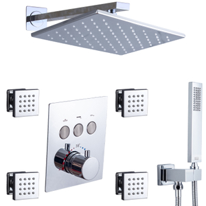 Thermostatic LED Rainfall Shower Mixer Wall Mounted Chrome Polished Shower Head For Bathroom