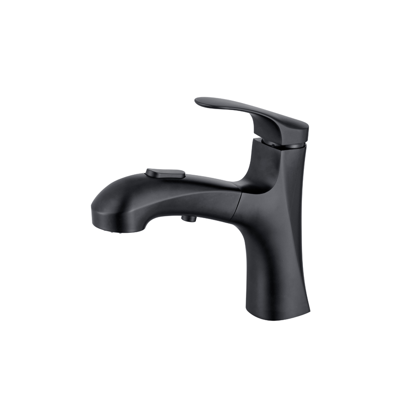 Matte Black Hotel Basin Faucet Red Handle Full Out Double Water Functions Head Contemporary Bathroom Faucet